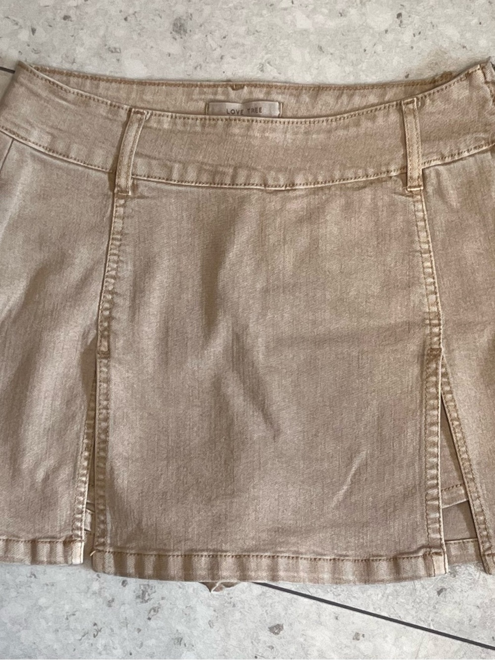 Love Tree Tan Denim Mini Skort with Front Slits
